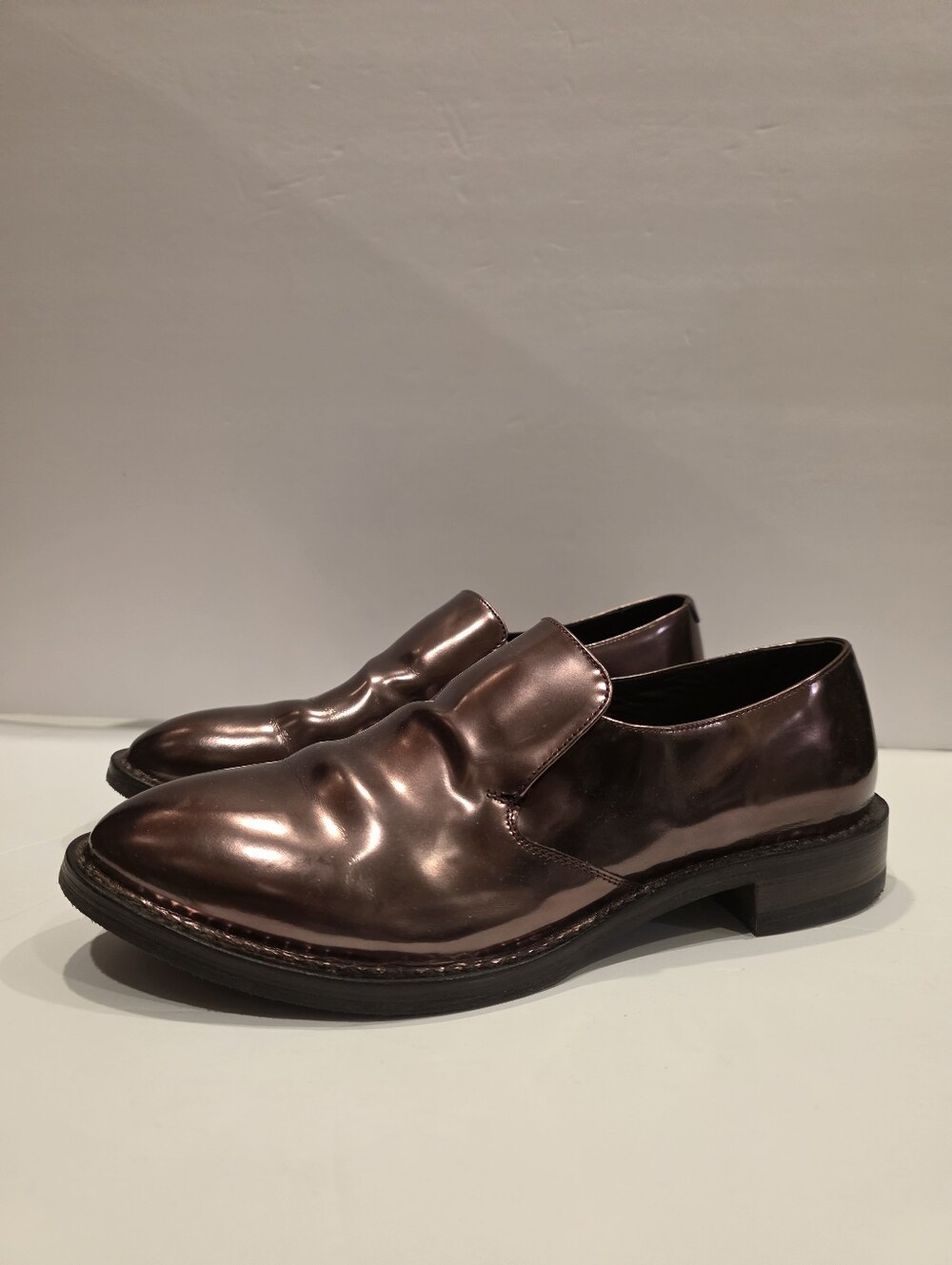 Brunello Cucinelli Metallic Brown Leather Slip-On Loafers Flats Womens Shoes 40